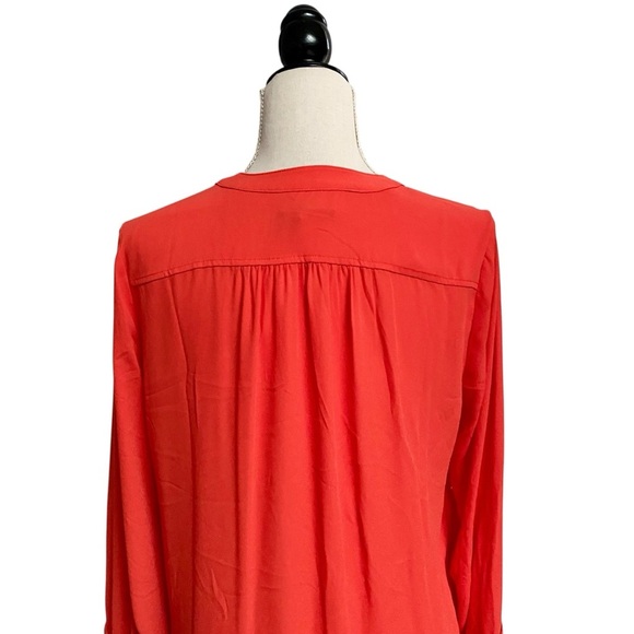 J.Crew Drapey Band Collar Blouse Small Orange Red Ruffle Cuff Shirt NWT - Picture 8 of 13